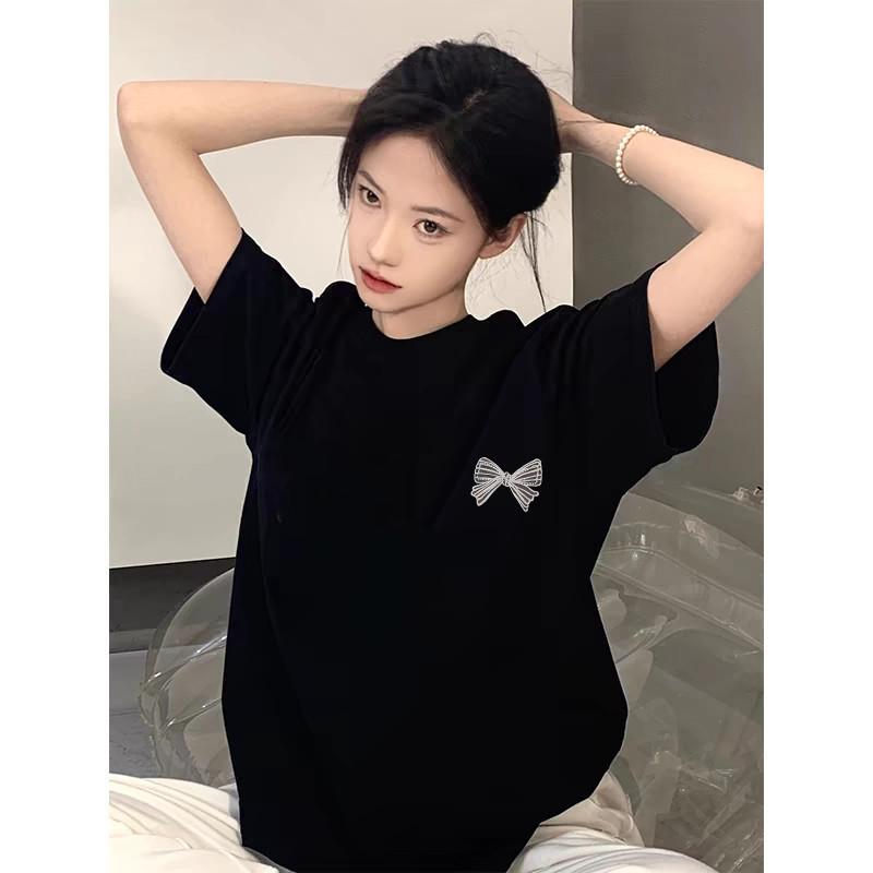 Áo Thun Nam Nữ nơ Form Rộng Cotton Tay Lỡ Unisex Áo Phông Cổ Tròn Basic Tee Oversize ta tb1094