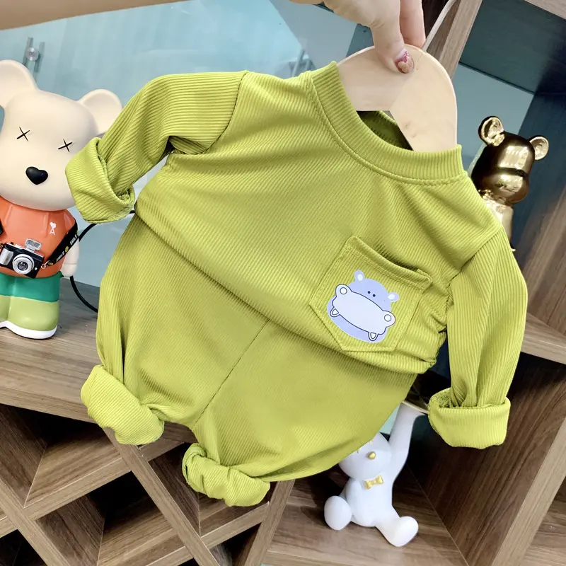 Bộ quần áo thu đông chất len tăm cho bé trai bé gái, thiết kế có túi ngực cổ tròn cho em bé từ 7-19 kg 6