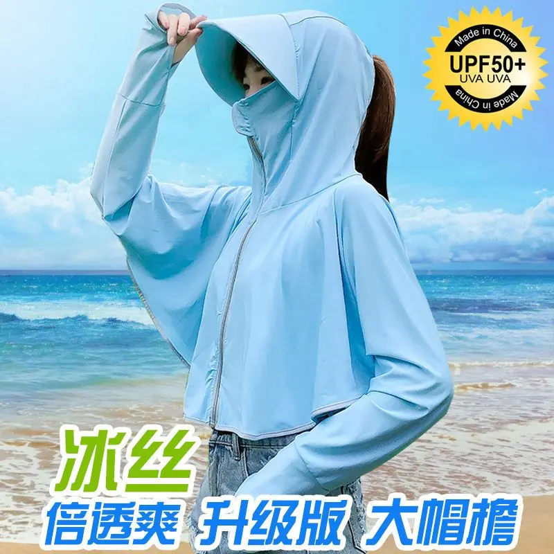 Quần Áo Chống Nắng, Áo Khoác Lụa Lạnh Uv, Mùa Hè Cho Nữ, Mỏng Và Thoáng Khí, Thích Hợp Cho Các Hoạt Động Ngoài Trời, Có Mũ Trùm Đầu, Lý Tưởng Để Đạp Xe, Bảo Vệ Mùa Hè, 2024 Fish