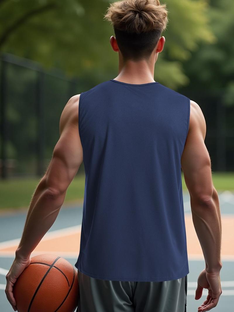Product Introduction of Sporty Men's Geometric Print Round Neck Sports Tank Top, Regular Fit Quick Drying Breathable Sleeveless Sports Top for Gym Workout Running, Casual Sportswear for Men 5