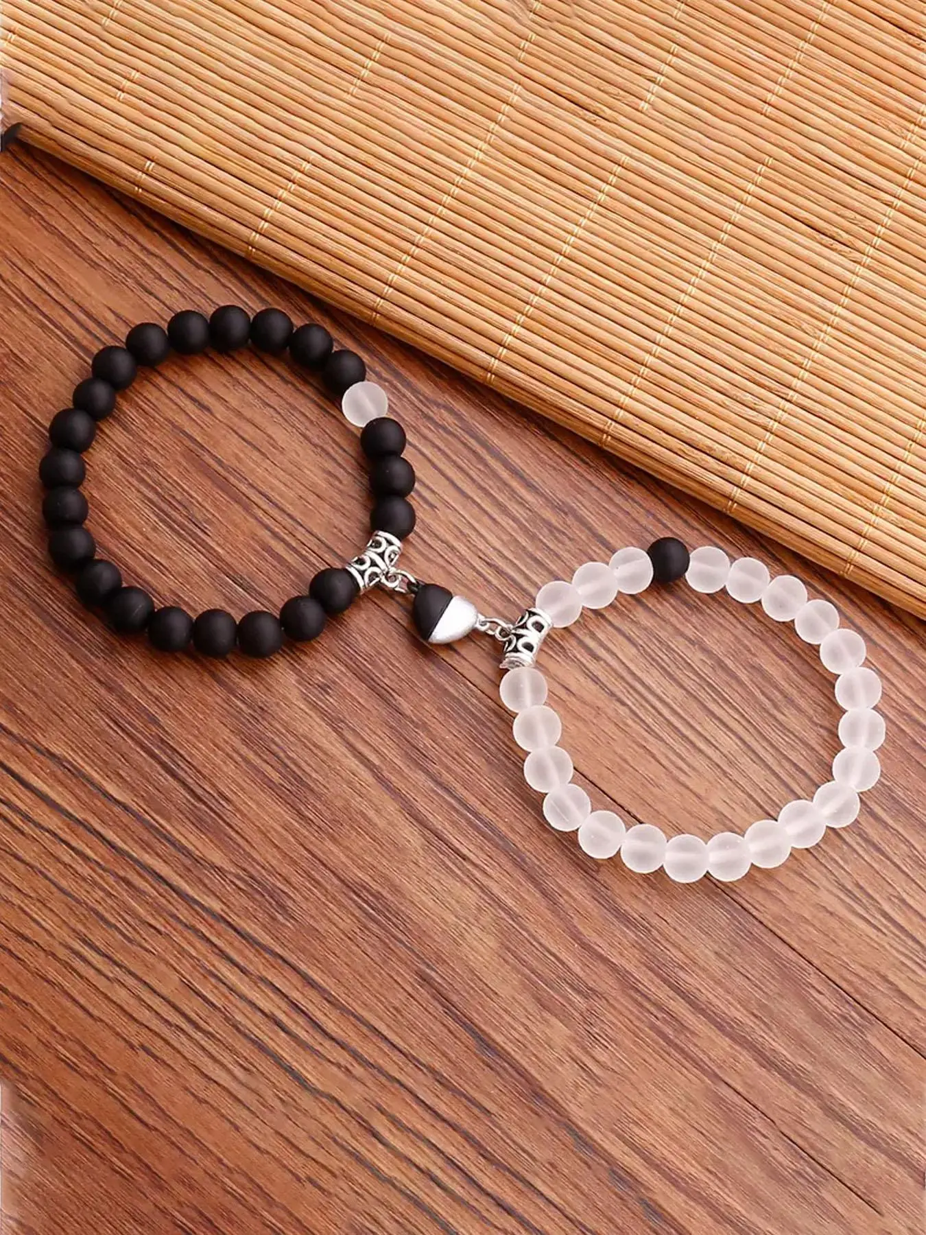 Unisex Cute Magnetic Heart Charm Beaded Bracelets, 2pcs/set Boho Vintage Beaded Bracelets for Couple, Chic All-match Jewelry As Gift for Girlfriend & Boyfriend, Valentine's Day, Gift