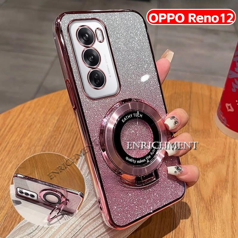 Product Introduction of For Oppo Reno12 Reno12Pro 5G Gradient Bling Casing Transparent Magnetic Ring Holder caseoh harga casing hp Phone Case Shockproof Camera Lens Protector anti slip Back Cover 13