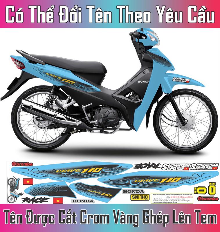 Tem Ghép Tên Riêng Cho Wave a 50-100-110 Tem 3 Lớp Chống Nước. việt nam trắng 2024 Nhãn Dán Decal