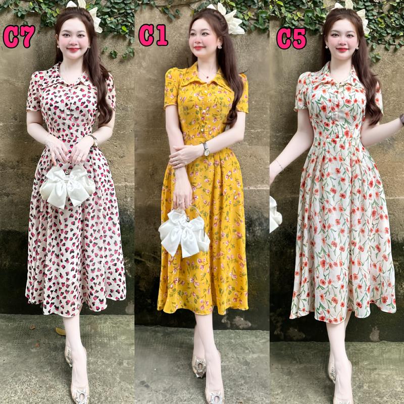 [FREESHIP] B9-Váy hoa nhí CỔ SƠ MI (có dây cột eo) thiết kế, dáng xòe nhẹ, vải VOAN HÀN cao cấp 2 lớp (có lót), mặc đi làm ,đi du lịch, đi biển xinh, đủ size SMLXL-Mijustore Women Dress Nữ