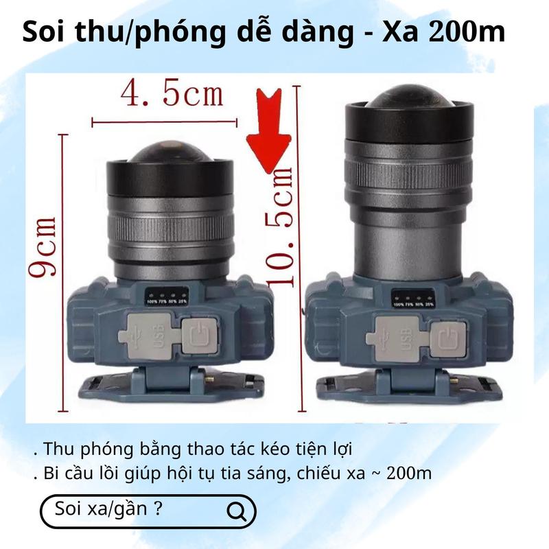 [LOẠI MỚI] Đèn pin đội đầu siêu sáng,  pin liên tục 8h ~ 12 tiếng , thu/tỏa dễ dàng, chống nước mưa pin  đèn đèn pin  đội đầu den  pin led dendo ida sieu sang 2