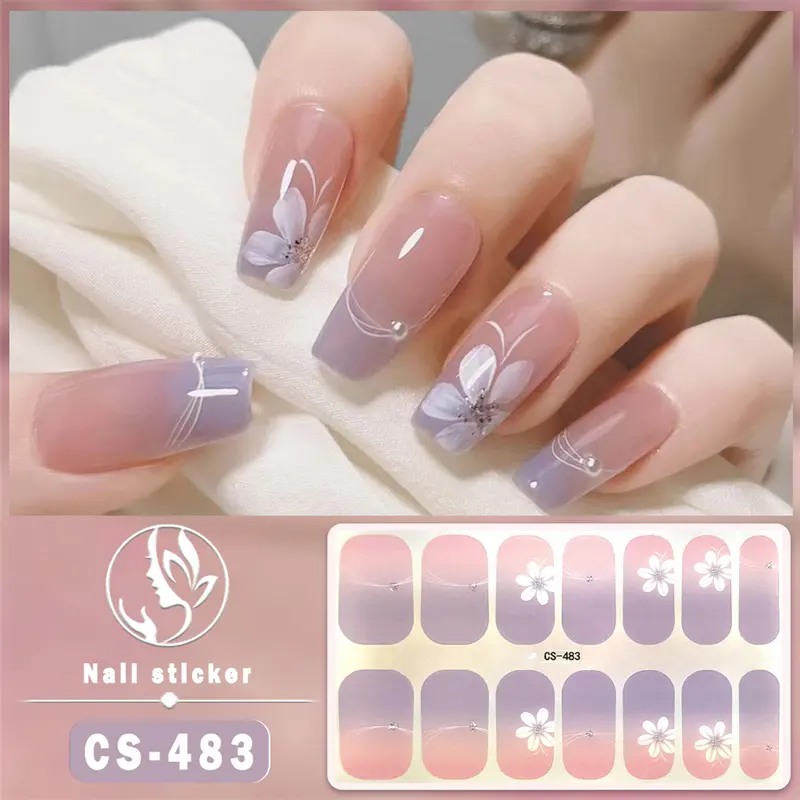 Miếng Dán Móng Tay Gel Nướng Tự Do, Phong Cách Mới, Không Có Đèn UV, Thiết Kế Hoa Và Bướm, Không Thấm Nước, Miếng Dán Đầy Đủ, [Ruiyap] 2