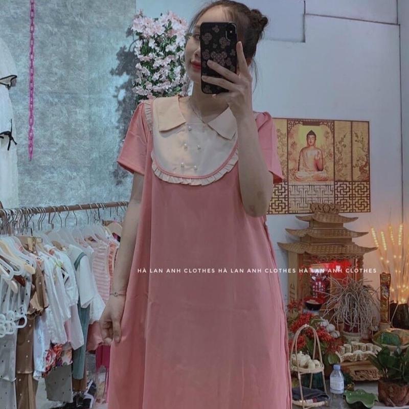 Đầm bầu dáng suông, tay ngắn ,dây lưng điều chỉnh eo 4 màu Nữ Dress Women 1