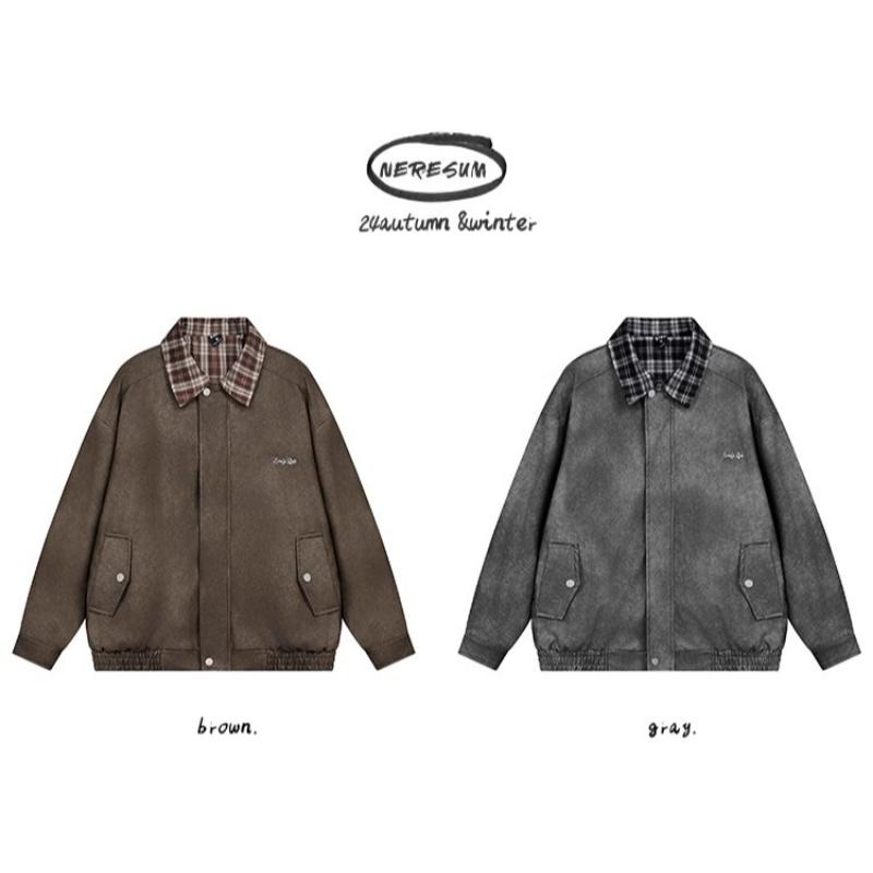 Product Introduction of American Retro Spliced plaid Lapel Jacket For Women In Autumn New Loose Bf Trendy Brand Baseball Uniform Pu Leather Jacket 14