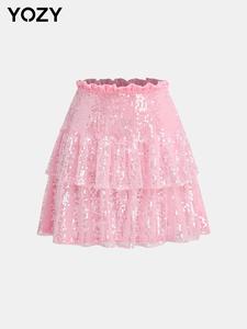 YOZY Women's Glitter Sequins Skirt, Fashionable Skirt for Party Club Dating, Ladies Summer Bottoms