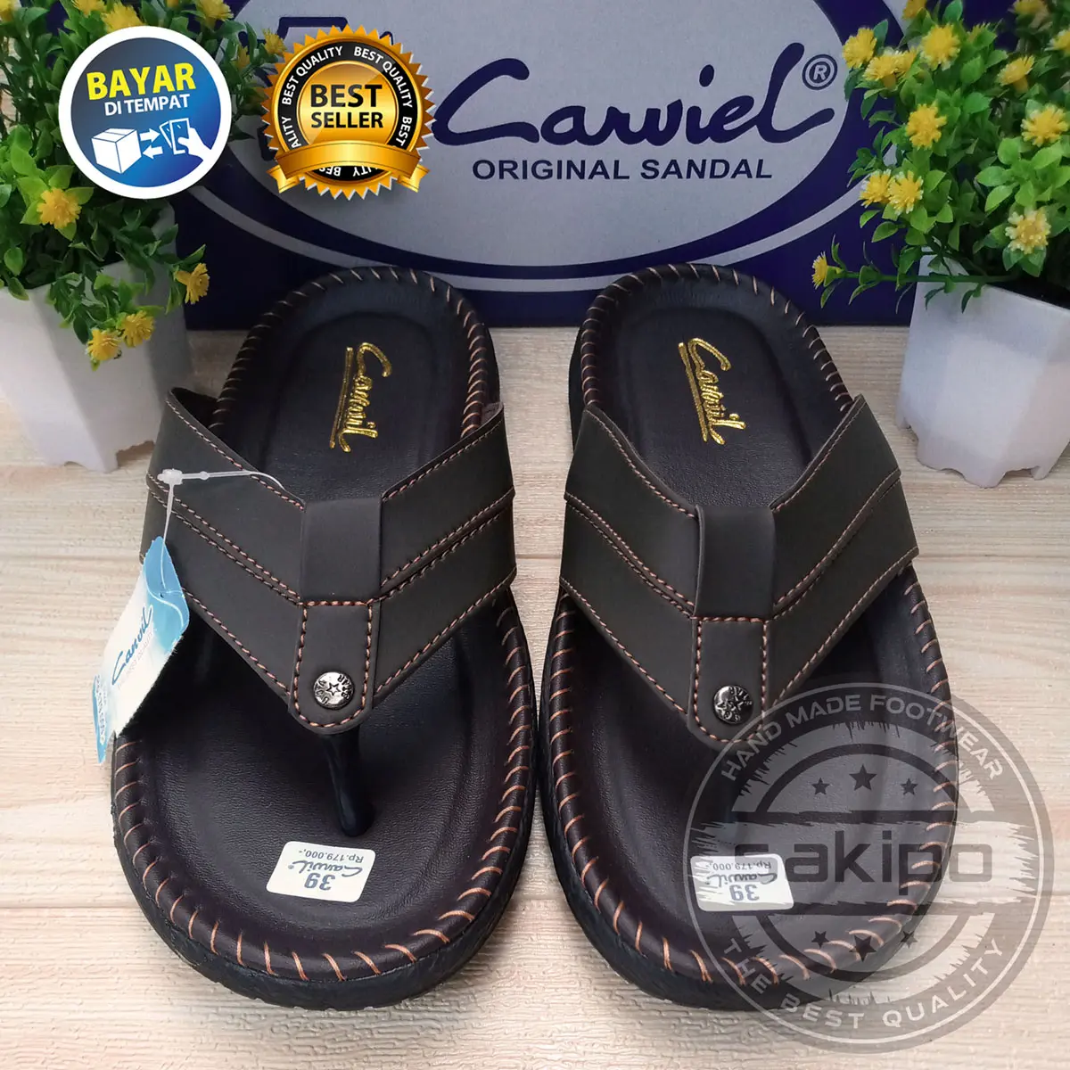 Sandal Distro Japit Pria Dewasa Remaja / Sendal Jepit Distro Cowok Remaja Trendi Kekinian / Sandal Jepit Kulit Sintetis Original Sakipo Hitam Coklat / Sandal Japit Pria Laki – Laki Murah Korean Style