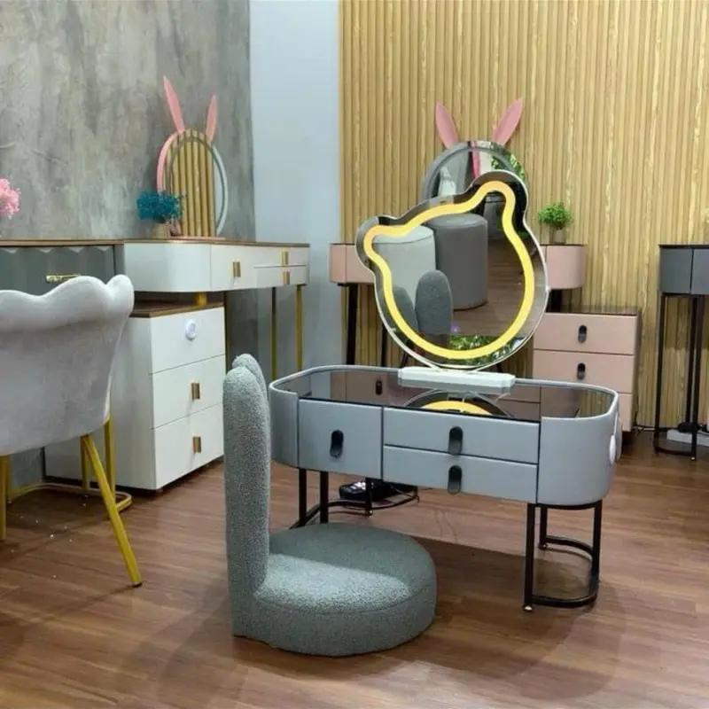 bàn trang điểm mini nhập khẩu bệt ghế thỏ , bàn  phấn  derco tích hợp  nhiều chức năng (sạc không dây ,loa Bluetooth …) 1