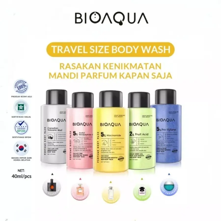 BPOM BIOAQUA Sabun Mandi Cair Sabun 40ml Travel Size Body Wash Shower
