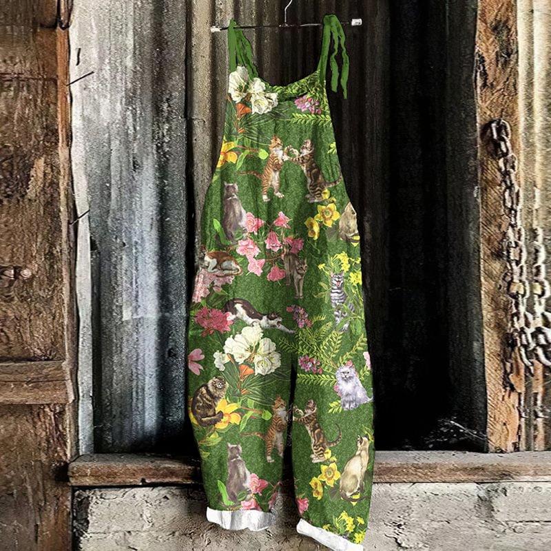 Women's New Fashion Retro Romper Cute Animal Cat Pattern 3D Printed Suspenders Casual Comfort Lazy Fashion Romper Flower Pattern Colorful Womenswear Overalls fleabag  jumpsuit 5