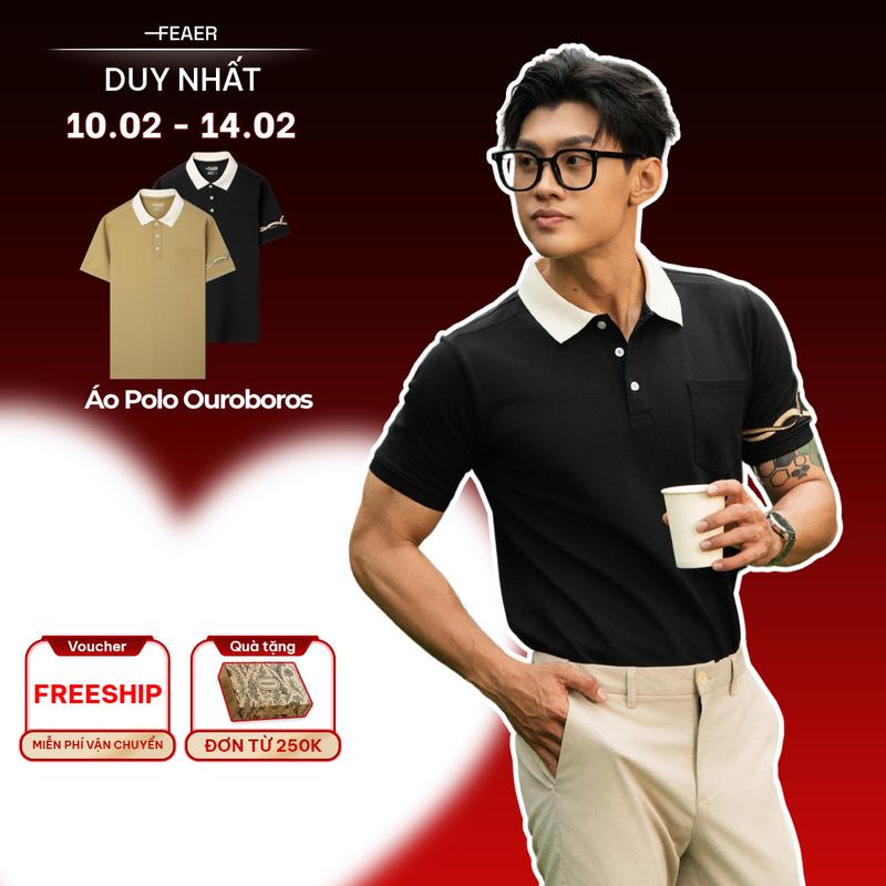 [GOLD SNAKE 2025] Áo polo nam có cổ Ouroboros, chất vải CVC thoáng khí, thấm hút, bền màu, họa tiết thêu rắn độc đáo, mạnh mẽ, cá tính - FEAER