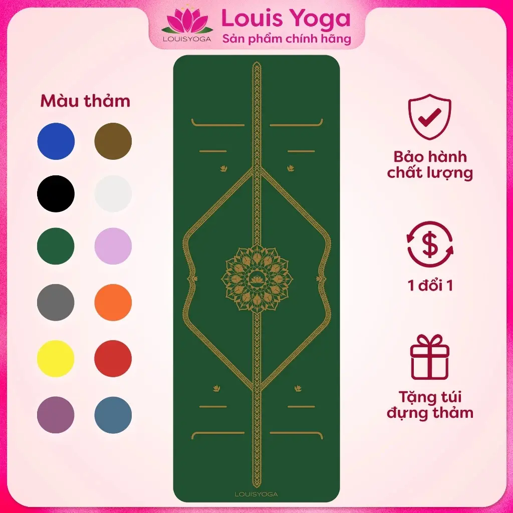 Thảm Yoga cao su Louis Yoga - ASANA - Thiết kế 2 lớp, Mặt bóng, Định tuyến, Thấm hút tốt
