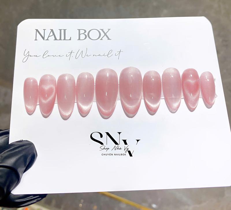 Nail Box 10 Móng Thiết Kế Trơn Mắt Mèo Ánh Trăng Cực Quang Nhiều Màu