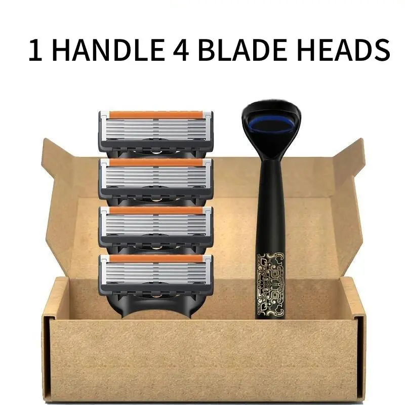 5 Layer Manual Razor with 4 Replacement Blades, 1 Box Smooth Shaving Material Razor, Safe and Skin Friendly, Men's Shaving Tool
