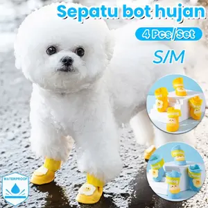 4 Pcs Sepatu Anjing Kucing Anti Slip / Boots Waterproof Rubber/sepatu Anjing Dog Shoes Slip on Walking Shoes Bentuk Lucu Waterproof Anti Kotor