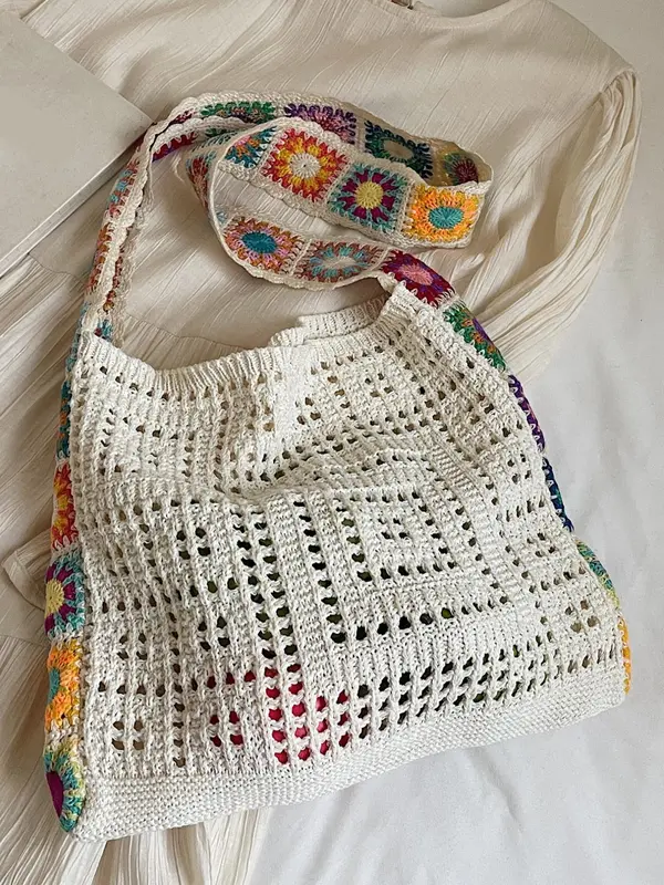Women's Fashionable Ethnic Style Handbag, Large Capacity Shoulder Bag with Hollow-Out Knitted Design, Casual and Fashionable Crossbody Bag for Women 5