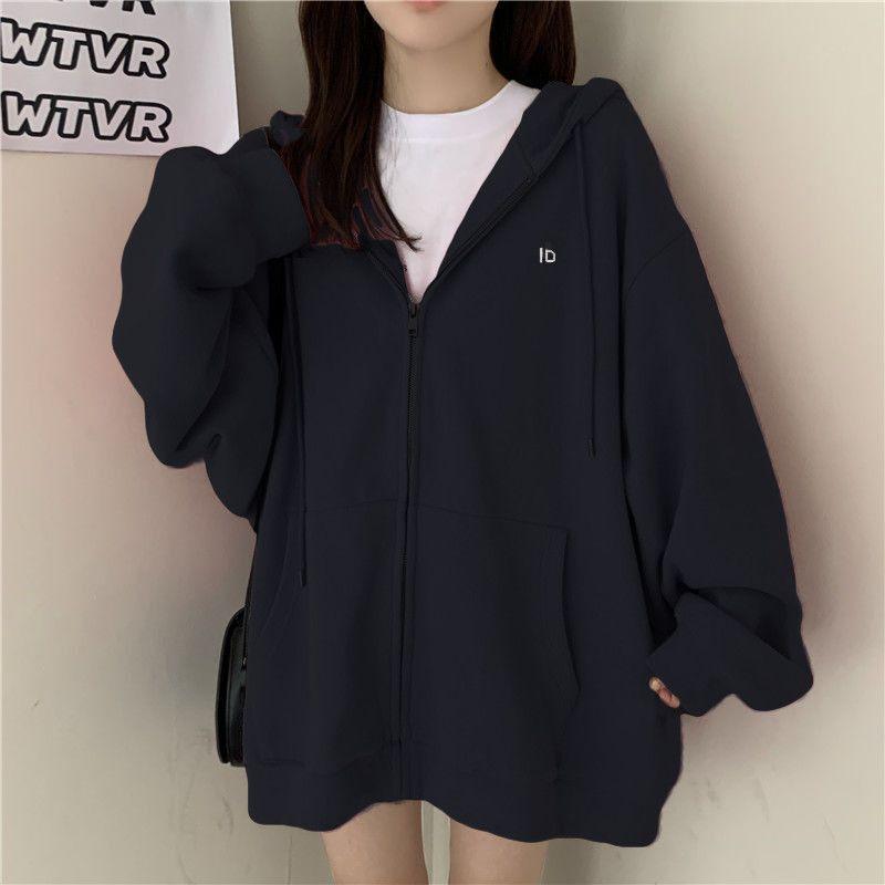Product Introduction of Large Size Slimming Autumn and Winter Hoodie Coat Women's Ins Zipper Cardigan Fleece-Lined Thick Loose Sweater Women's Fashion 29