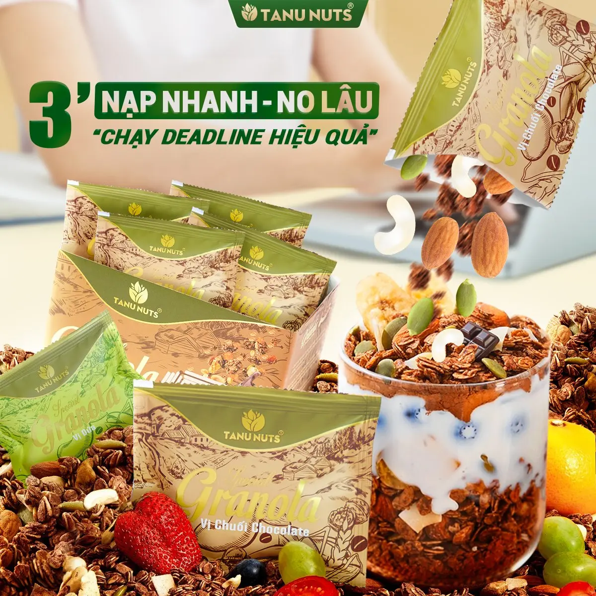 Combo 2 hộp ngũ cốc granola siêu hạt special TANU NUTS túi nhỏ tiện lợi mix hạt dinh dưỡng tốt cho sức khỏe. Food Thức Ăn Hạt Ngũ Cốc ngucoc Gran Stick