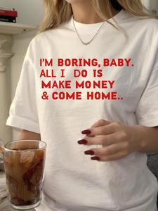 ImprinTee Women's Letter Print Round Neck Tee, Casual Short Sleeve T-shirt for Daily Wear, Ladies Summer Outfit