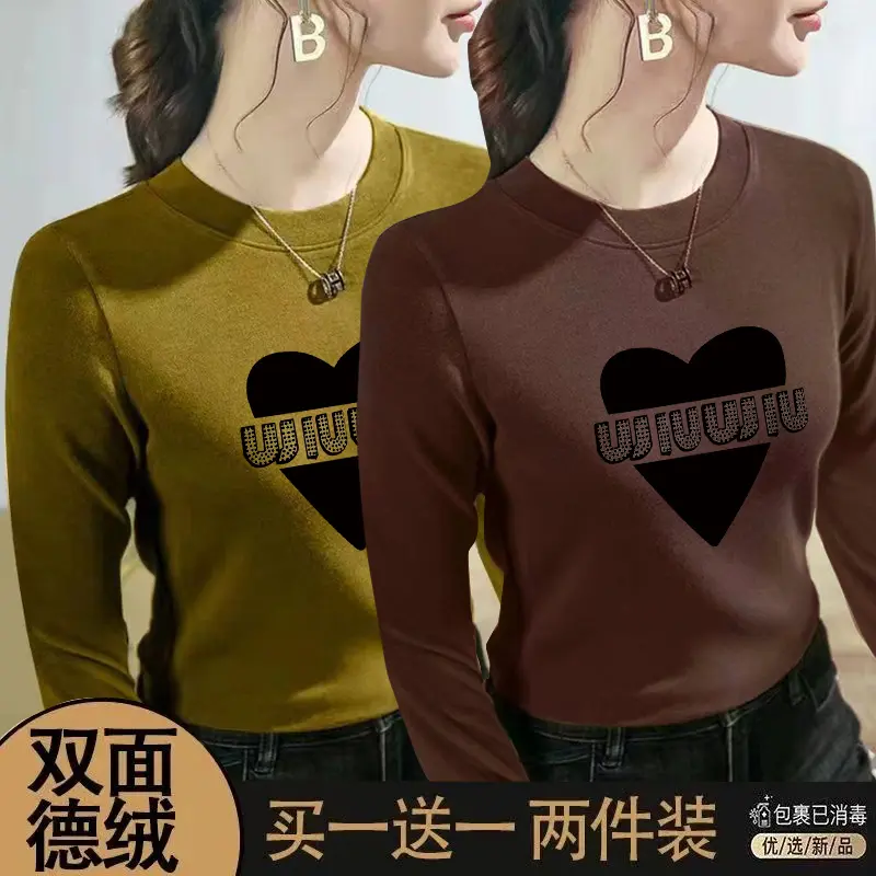 Áo Thun Cổ Tròn, Dralon Hai Mặt, Dành Cho Mẹ TRUNG NIÊN, Áo Sơ Mi Lớp Nền Hàng Mới Về Mùa Thu Và Mùa Đông, Phong Cách Phương Tây, Đồ Lót Mỏng Vừa Vặn, Áo Dài Tay Nữ Women