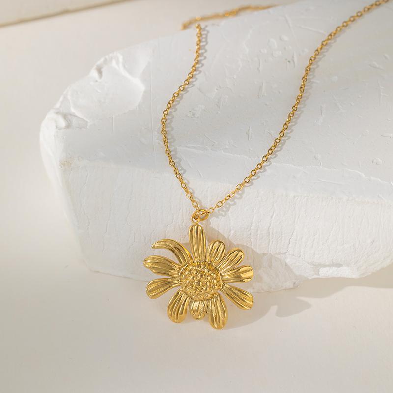 Product Introduction of Titanium steel 18k gold premium pendant necklace sunflower daisy stud earrings ring women 2