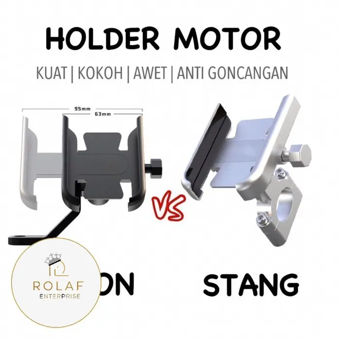 Phone Holder HP Motor Handphone Spion Sepeda Stand Honda Yamaha - HM11 (SPION), Silver & Black