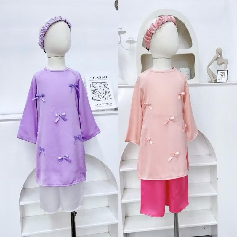 Áo Dài Tết lụa  Ngọc trai Cách Tân Cho Bé Gái 12kg - 34kg Tặng Kèm bờm Tóc Siêu Dễ Thương 4