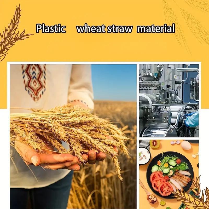 Unbreakable Wheat Straw Dinnerware Set, 16pcs Tableware Set, Including Dinner Plates*8, Bowl*4, Cup*4, Microwave & Dishwasher Safe BBQ Plates & Bowls Set, Father's Day Gifts 8