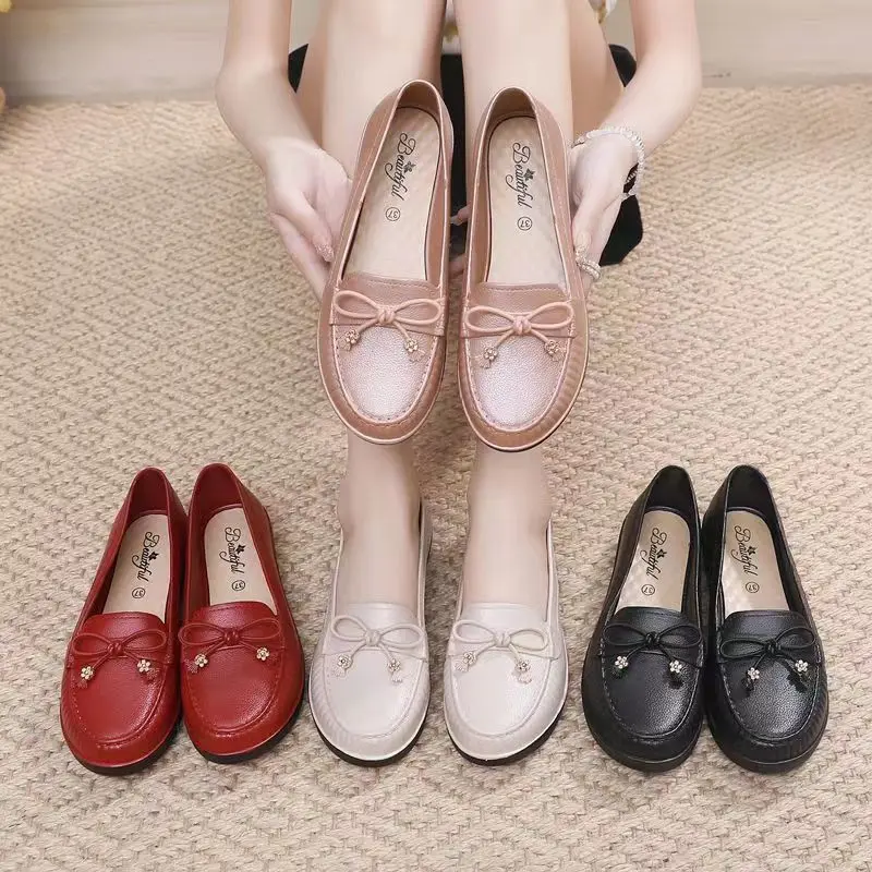 New Low-Cut Universal PVC Solid Color Faux Leather Shoes Autumn Winter Daily Round Toe Durable Fashion Slip-On Shallow Mouth Shoes