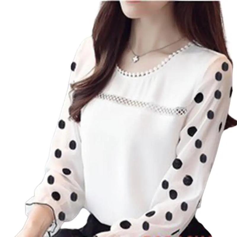 áo phối ren nhí tay chấm bi Top Nữ Women Sơ Mi áo tingoan Shirt Khuy sơmi kiểutỷtỷ 【 hồng thanh lịch