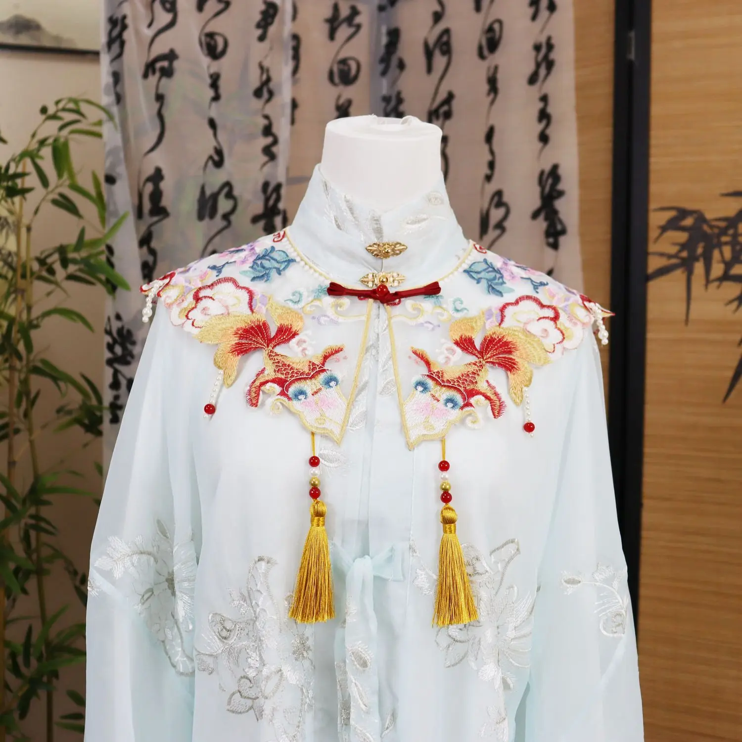 Khăn Choàng Hán Phục, Địu Đám Mây, Cổ Áo Có Thể Tháo Rời Thêu Cá Vàng, Khăn Choàng Nữ, Phong Cách Trung Quốc, Phụ Kiện Ngoài Trời, Đồ Trang Trí Khăn Choàng, Phong Cách Thanh Lịch, Yunjian Khăn Choàng Áo Choàng, Áo Choàng Ren Poncho