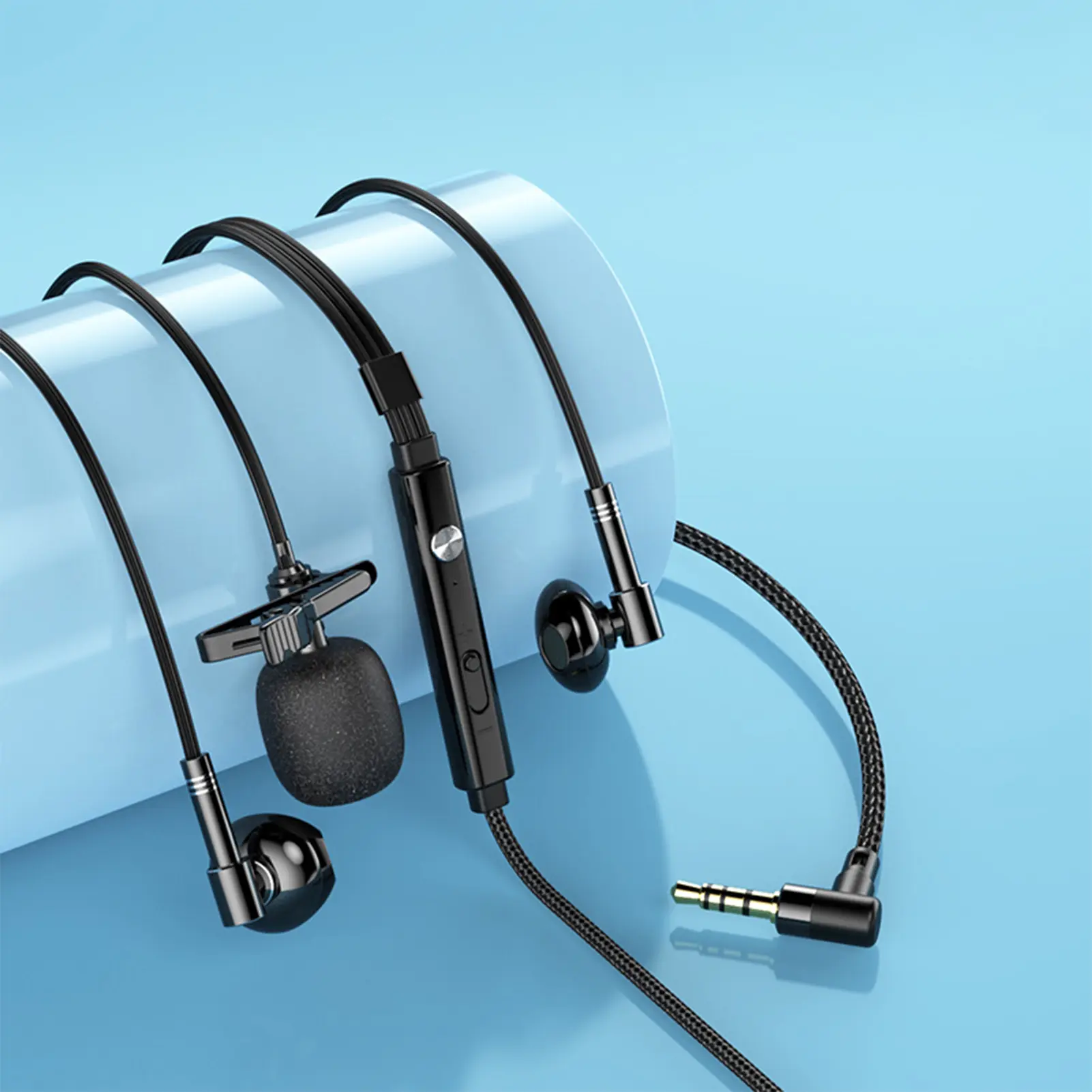 Yohians Wired Earbud Stereo Surround Listening to Music High Clarity Calls 3dB Calling Curved Plug Collar Type Double Microphone Earbud Recording Accessories