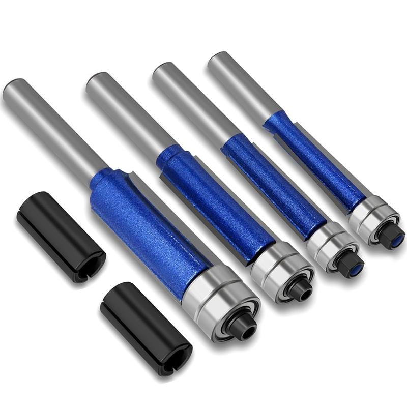 4PC Straight Router Bits1/4 Inch Shank,Bottom Top Bearing Flush Trim Router Bit Set Flush Cut Router Bit for Woodworking 4