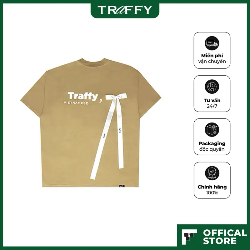 [CHÍNH HÃNG] Áo Thun TRAFFY Gắn Nơ SS1 LocalBrand Basic Form Rộng Độc Lạ Hiphop Hàn Quốc Unisex Nam/ Nữ Màu Nâu Nơ Trắng Menswear Nhung