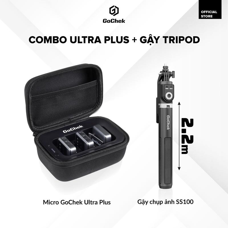 Combo Mic không dây GoChek Ultra Plus + Gậy tripod selfie | Combo phù hợp livestream, thu âm, quay video dành cho điện thoại/máy tính/máy quay/máy ảnh Phụ Kiện