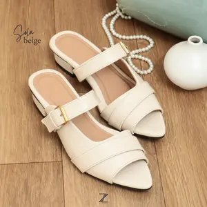 Zemora Sola Heels Kulit - Heels Wanita 3 Cm Sandal Slide Elegan Hak Rendah Nyaman Strap Lebar Buckle Minimalis