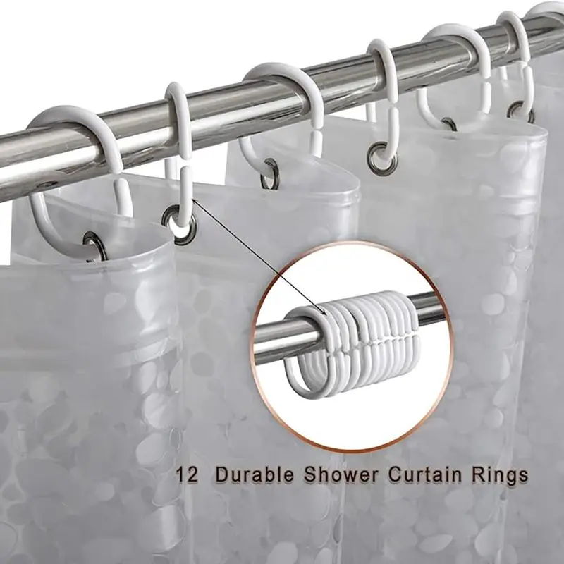 Waterproof Shower Curtain, 1 Count Translucent Cobblestone Pattern Shower Curtain with 12pcs Hooks, Decorative Shower Curtain for Bathroom  Home Dormitory Hotel Salon 5