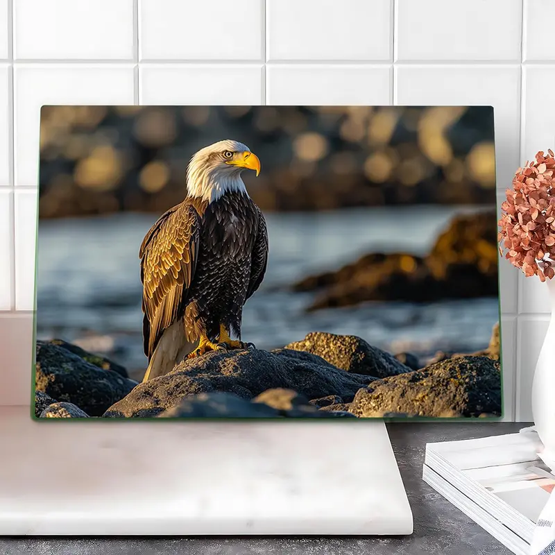 Eagle Pattern Glass Cutting Board, 1 Count Durable Heat Resistant Chopping Board with Non-slip Base, Kitchen Accessories for Home Dining Room Barbecue, Knives 3