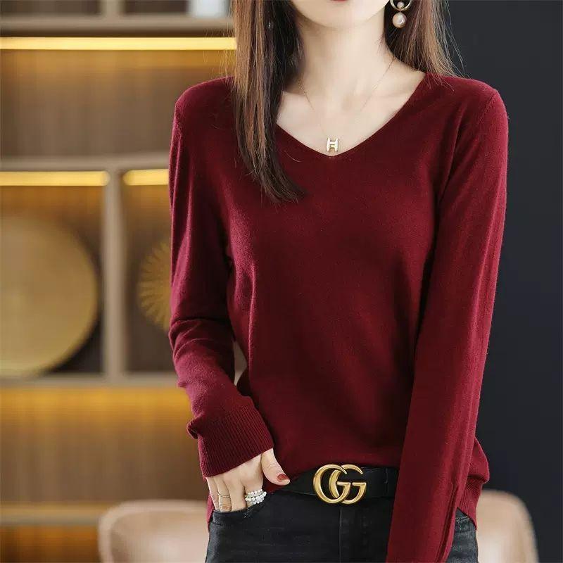 Áo Chui Đầu Cổ Chữ V, Dễ Phối Đồ Dáng Rộng Vừa Vặn, Phong Cách Đơn Giản, Thích Hợp Cho Mùa Xuân Và Mùa Thu Mới Của Phụ Nữ, Có Thể Mặc Bên Trong Hoặc Bên Ngoài, Áo Dài Tay, Áo Len Mặc Trong