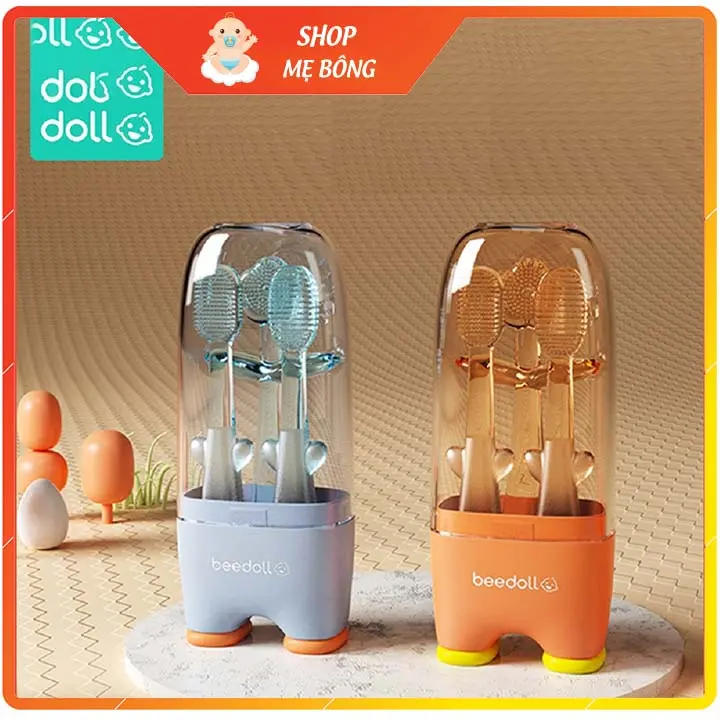 Set 3 Rơ Lưỡi, Tưa Lưỡi + Bàn Chải Silicone Bee Doll Phát Triển Răng Nướu Cho Bé Từ 0-18m