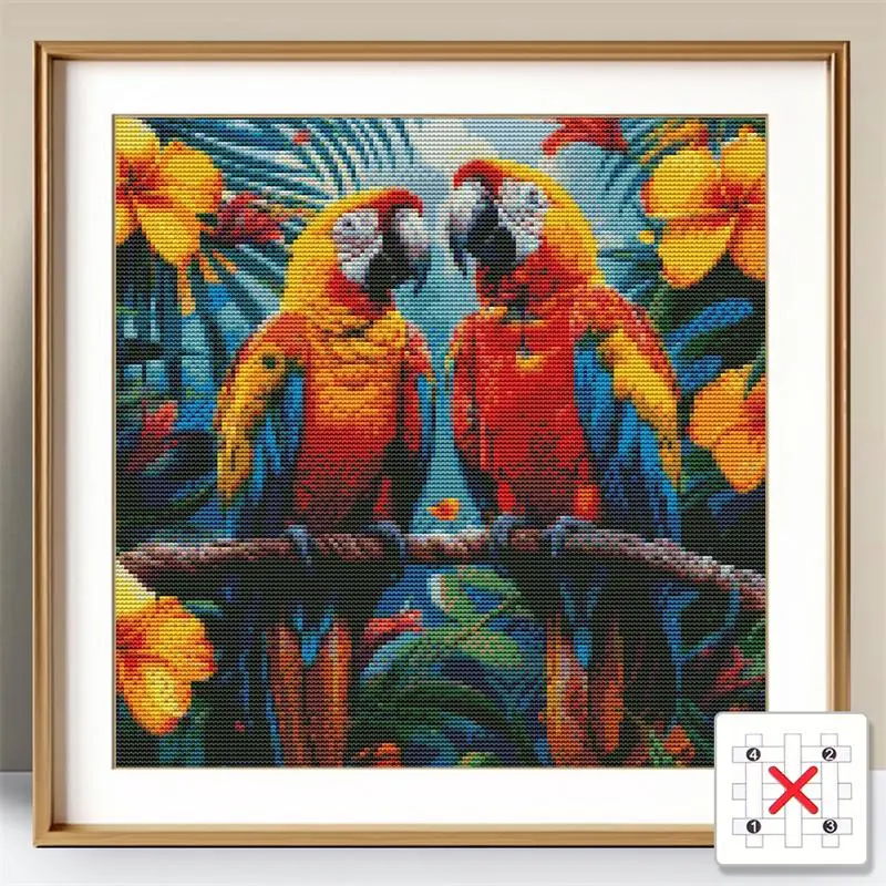 Bird Pattern Cross Stitch Kit, DIY Cross Stitch Embroidery Kit, Cross Stitch Kit for Beginners, DIY Needlework Printed Canvas Embroidery Tool Kits 0