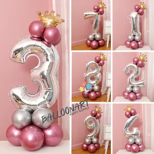 STANDING DIY ANGKA SILVER PINK DEKORASI/DEKORASI ULANG TAHUN/BALON FOIL ANGKA Balon