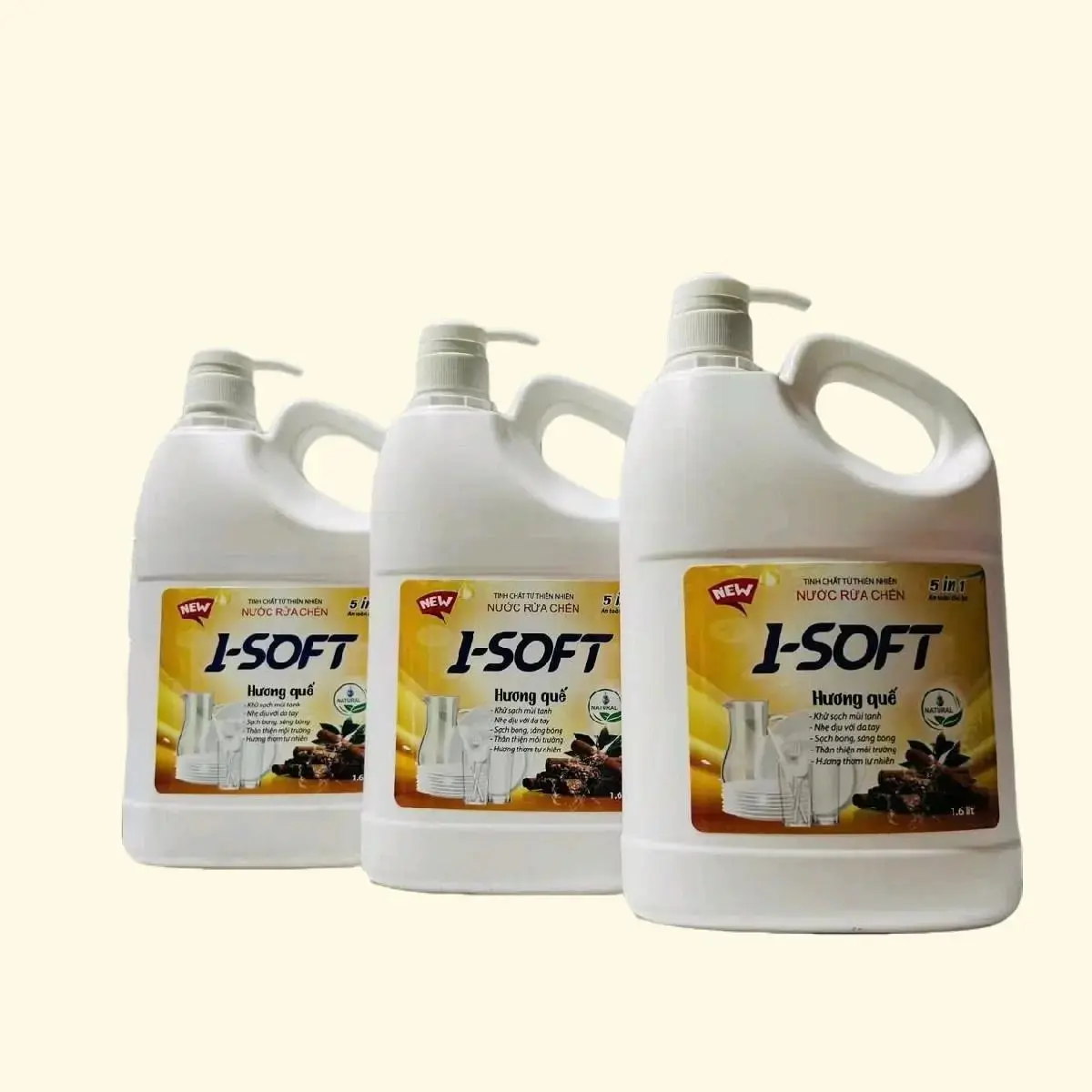 [Giá tốt] Combo 3 can rửa chén thiên nhiên 1,6 lít ISoft làm sạch dầu mỡ an toàn