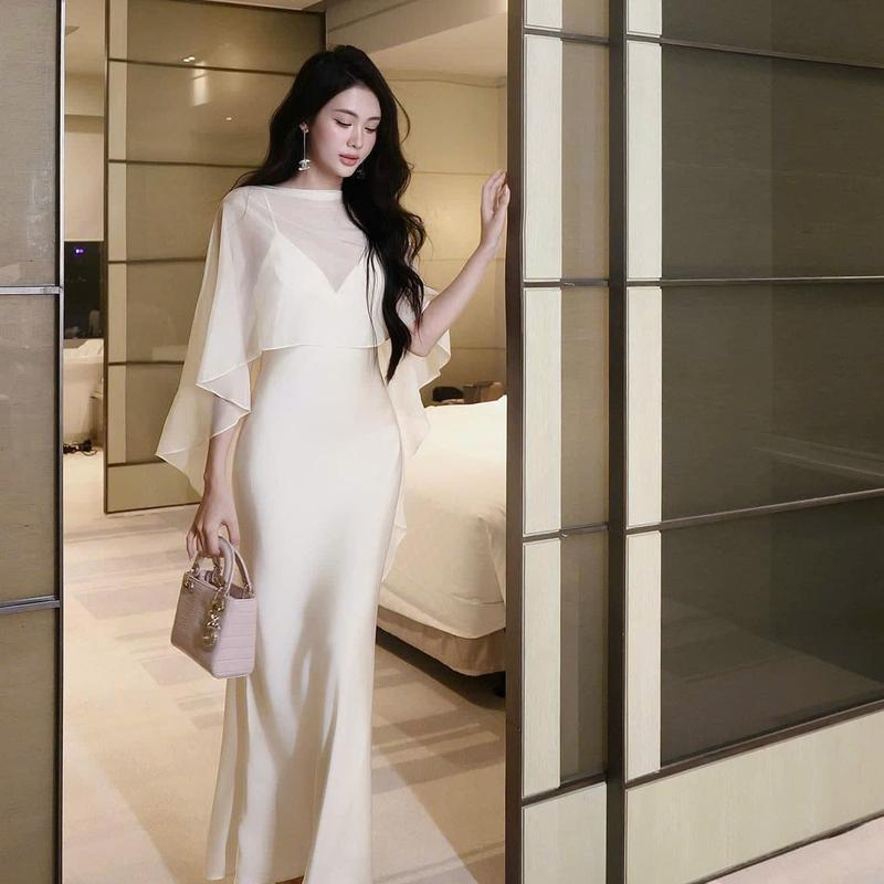 [BST mùa thu] đầm lụa kèm áo choàng sang trọng đầm lụa dáng dài phong cách quyến rũ