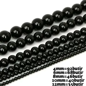 Manik Batu Alam Black Onyx 4mm 6mm 8mm 10mm Bahan Gelang Kaling
