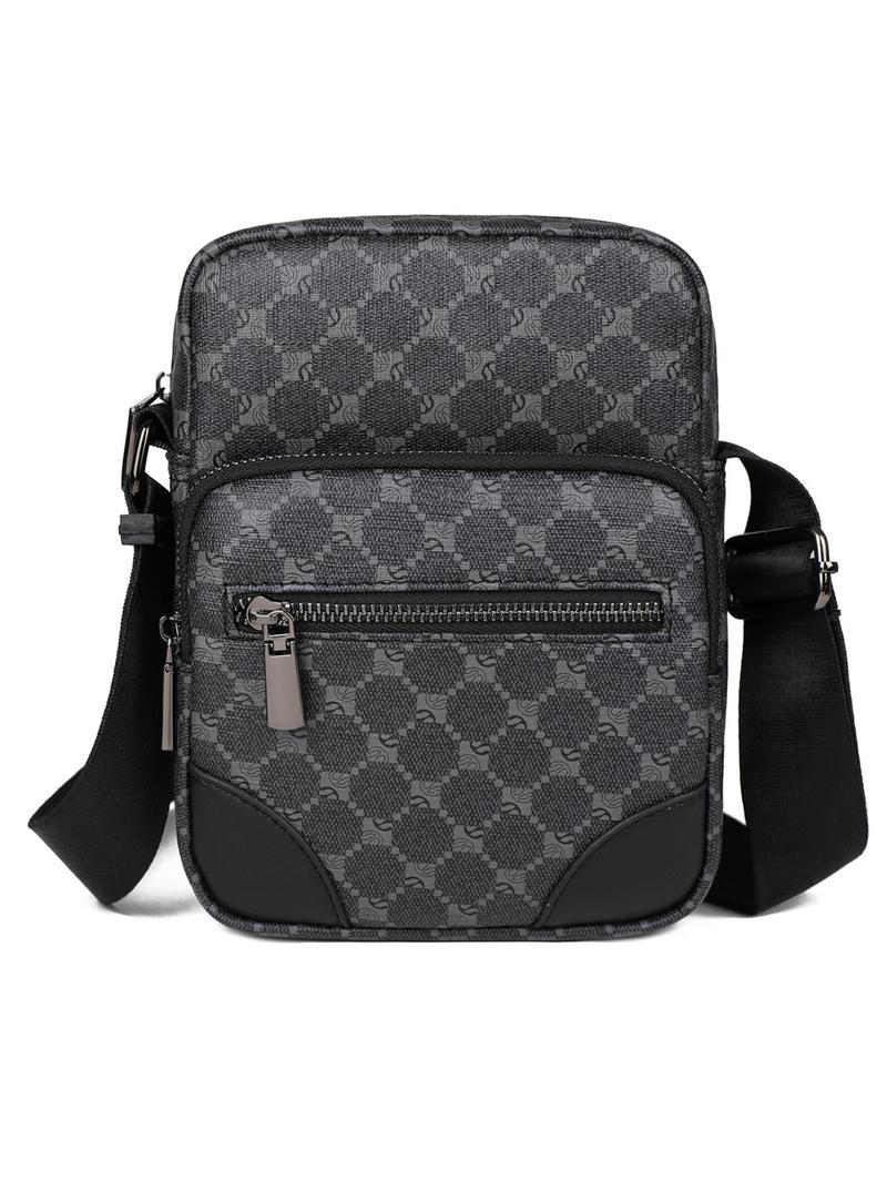 Product Introduction of Men's Casual Geometric Pattern Zipper Crossbody Bag, Fashionable Shoulder Bag for Daily Used, Casual Trendy Versatile High-quality Daily Commuting Bag, Compact Sling Purse 15