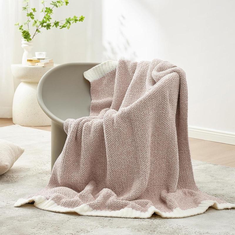 Product Introduction of Solid Color Throw Blanket, 1 Count Reversible Soft Knitted Blanket, Warm Cozy Knit Fuzzy Plush Lightweight Throws for Sofa, Bed, Camping, Picnic 10